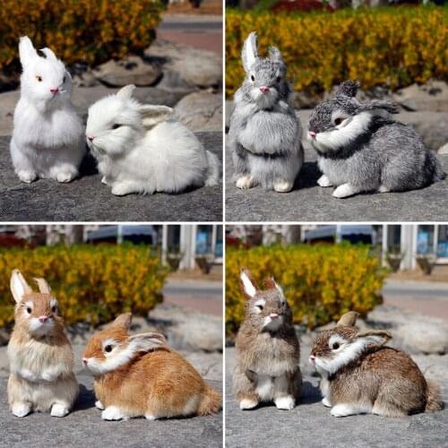 2pcs Realistic Rabbits Models Home Animals Ornament Children Animals Plush Toys Lifelike Standing Rabbits Dolls Kids Gifts