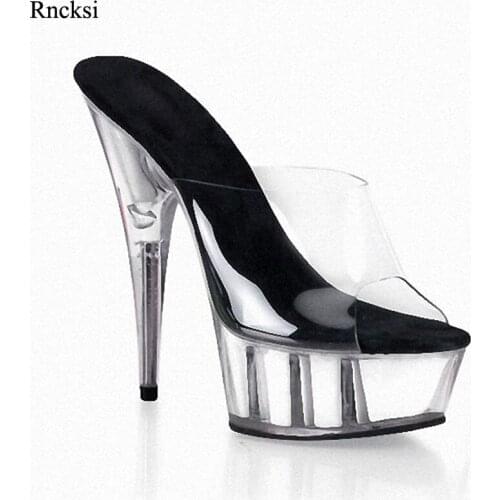Rncksi 15 cm high heel transparent waterproof platform for banquet sexy performance nightclub, model walking Women slippers