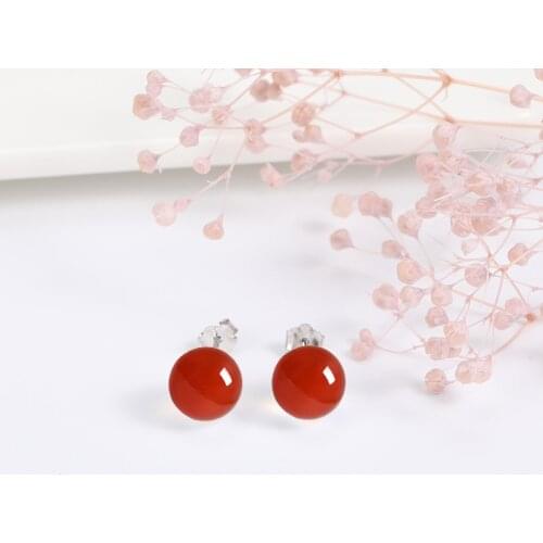 SilverTONE Carnelian Ball Stud Post Earring Round Dark Red Agate Bridal or Wedding Jewellry for Women 8mm Carnelian LK4V