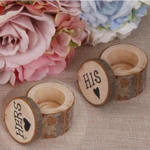 Pcs Wooden Printed Hers&His Shabby Chic Rustic Round Rustic Wedding Wooden Ring Box Ring Bearer Wedding Ring Pillow