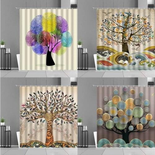 Nordic Art Fingerprint Tree Hand Painted Plant 3D Print Shower Curtain Bathroom Curtain Polyester Home Decor Background Curtains
