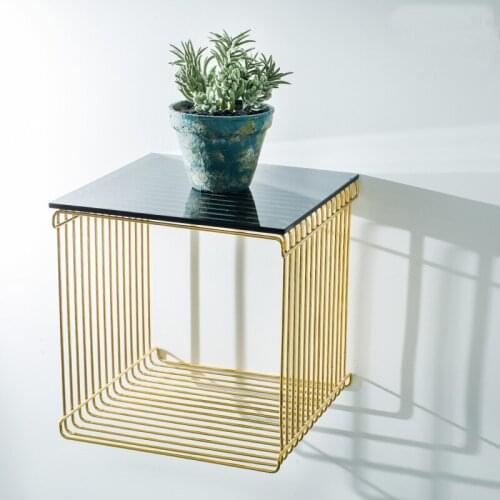 Modern Design wall mounted Gold color Metal Steel Loft Living Room Side table, fashion glass corner storage bedside table 1PC