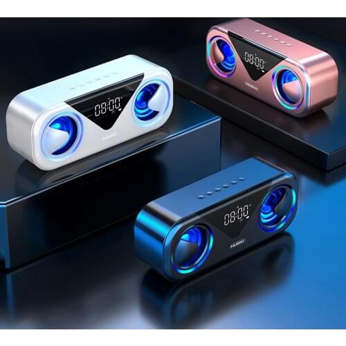 Stereo Bluetooth Speaker 10W Portable Rechargeable Home LED Alarm Clock FM Radio Wireless Loudspeaker Bass Subwoofer Soundbox
