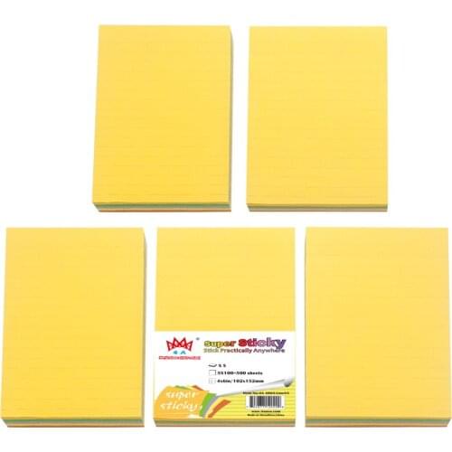 4A Super Sticky 4 x 6 Inches Neon Assorted Lined Paper Stationery Planner Stickers Notepad Notebook Self-Stick Notes 4A 406S-Lx5