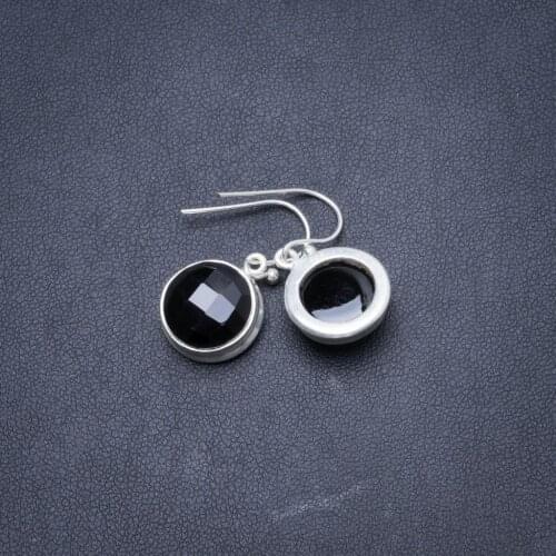Natural Black Onyx Handmade Unique 925 Sterling Silver Earrings 1" Y2100