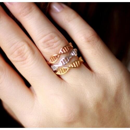 SMJEL New Trendy Lovely DNA Rings for Women Punk Biology Chemistry Molecule Ring Feminino Jewelry Size 6.5 Minimalist Gift