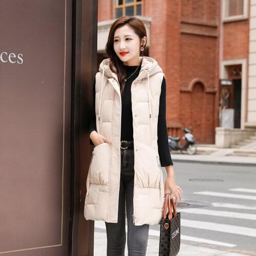 ISENMAL New Autumn Winter Women Sleeveless Vest Casual Solid Long Cotton Padded Vest Jacket Female Hooded Warm Ladies Waistcoat
