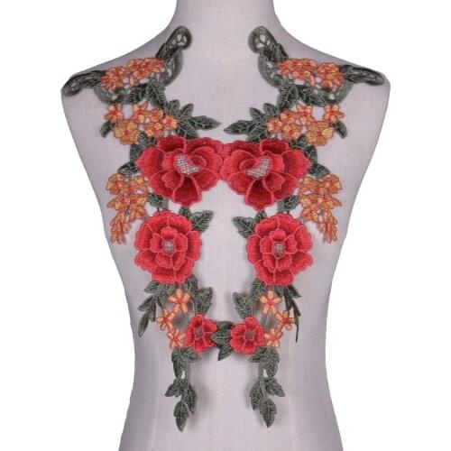 1 Pair Red Flower Wedding Dress Decorative Lace Applique Bridal Flower Fabric