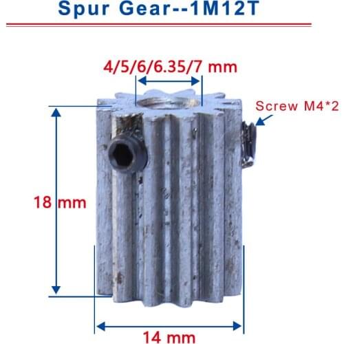 2 pcs 1M12T Spur Gear Bore size 4 / 5 mm Mini Motor Gear Low Carbon Steel Material High Quality metal Gear for motor