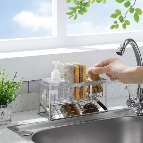 304 Kitchen Countertop Dish Sponge Drain Holder Soap Brush Holder Kitchen Sponge Drain Shelf Kichen Accessories