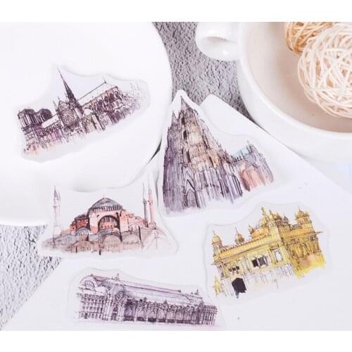 42pcs Cities Tower Label Stickers DIY Scrapbooking Stickers Travel World Sticker