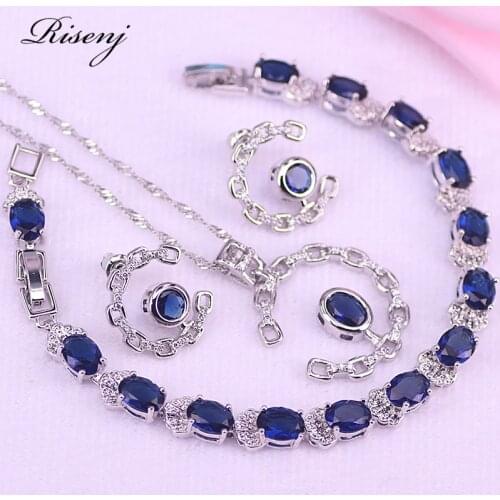 5 Colors Moon & Star Blue Stone Silver Costume Jewelry For Women Earrings Necklace Bracelet Set Bridal Jewelry In StoreT54