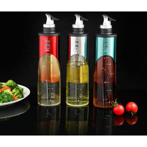 650ML Stainless Steel Glass Oil Bottle Leak-Proof Oiler Household Kitchen Soy Sauce Vinegar Tank