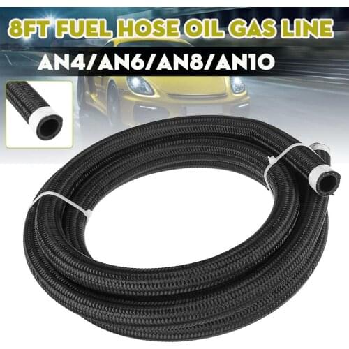 8FT AN4 AN6 AN8 AN10 Fuel Hose Oil Gas Cooler Hose Line Pipe Tube Nylon Outside Stainless Steel Nylon Braided Inside CPE Rubber