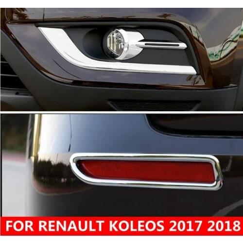 ABS Front Head + Rear Behind Bumper Fog Light Lamp Protector Molding Cover Kit Trim Accessories For Renault Koleos 2017 2018
