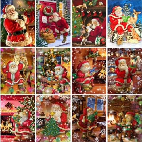 Huacan Diamond Embroidery Full Square Christmas Decor Diamond Mosaic Painting Santa Claus Picture Of Rhinestones