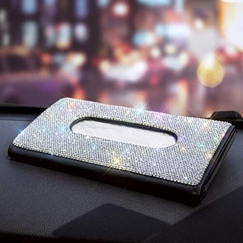 Car Tissue Box Holder, Bling car Accessories for Women,Car PU Leather Tissue Box，Hanging car Napkin Holder with Spa