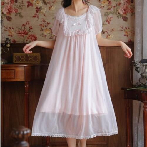 White Lace Peignoir Night Dress Women Nightwear Vintage Victorian Nightgown Princess Sleepwear Kawaii Home Nighty Ladies Chemise