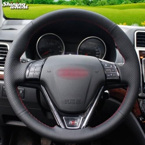 Shining wheat Hand-stitched Black Leather Car Steering Wheel Cover for Great Wall Haval New Hover H6 Hover H1
