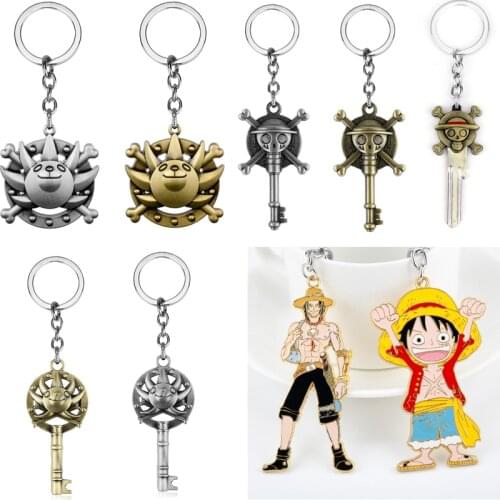 Japanese Anime Ace Luffy Straw Hat Rudder Skull Keychain Thousand Sunny Pirate Key Ring Car Charm Key Chains Holder