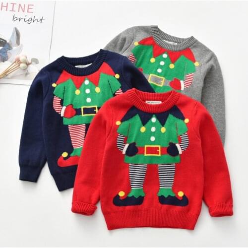Childrens Christmas Clothes 2-7 Y Baby Boys Winter Pullover Sweaters Kids Fashion Print Knitted Sweater Boys Christmas Sweater