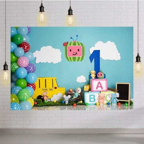 School Bus Backdrops Blue Sky Wild Animals Baby Shower Kids 1st Birthday Decor Banner Photo Background Newborns School Studio