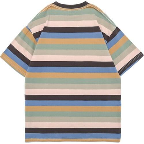 BF Style T-shirts Hong Kong Style Harajuku Ins Popular Logo Loose Cotton Stripe Restoring Ancient Men Sweethearts Outfit