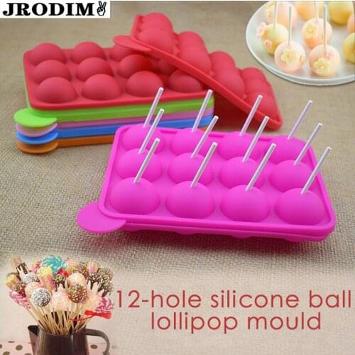 Baking Cake Tools 12 Holes Silicone Lollipop Mold Cake Mould Baking Spherical Lollipop Chocolate Candy Molds Maker Ice Cube Tray
