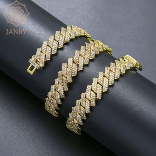 JANRY 14mm Miami Cuban Chains Necklace For Men Women Gold Color Hip Hop Jewelry CZ Rapper Necklace