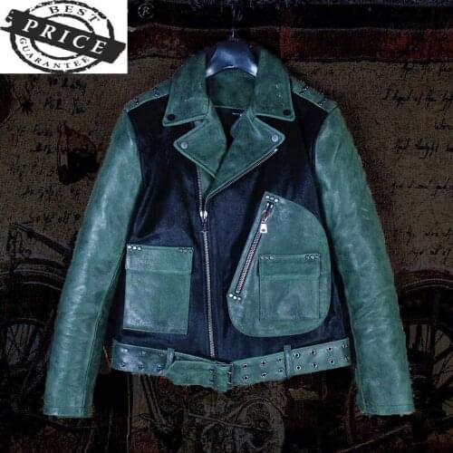 Real High Quality Cow Leather Jacket Men Vintage Motorcycle Mens Leather Jackets and Coats Horse Hair 2021 Hommes Veste