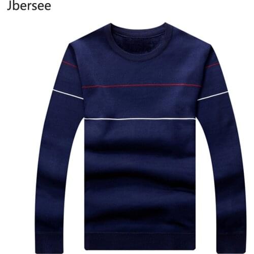 Jbersee Plus Velvet Cotton Soft Quality Pullover Sweater Men O-neck Casual Knitted Men Winter Sweater Brand Clothing MY019