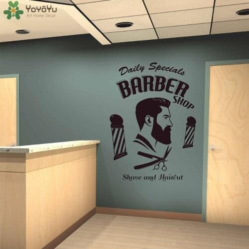 Barbershop Wall Sticker Vinyl Man Hairdresser Wall Decal Window Decor Quote Removable Fashion Hairstyle Mustache Modern DIYSY431