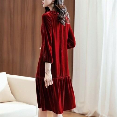 New 2020 Women Autumn Solid Casual Dress Wrist Sleeves Ruffles Ladies Cute Midi Dress Vintage Robe Plus Size Vestidos M-7XL