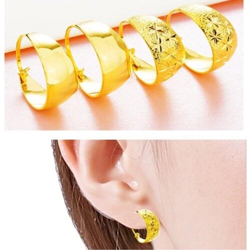 New 24K Gold-Plated Circle Geometric Round Hoop Earrings for Women Girl Wedding Party Jewelry