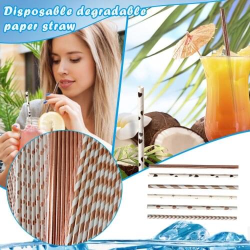 25pcs Disposable Colored Paper Straw Party Decor Juice Drink Milk Tea Straw Creative Hawaiian Style Paper Straws Party Supplies