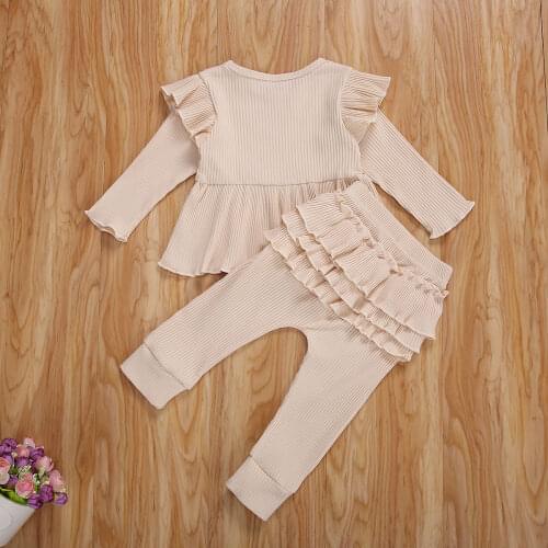 2020 Autumn 2Pcs Sets For Baby Girls Cotton Ruffles Long Sleeve Tops +Jogger Pants Trousers Suit Ruffle Casual Infant Outfits