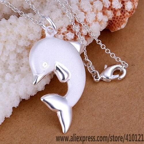P035_2 Lucky Charm Silver Color Pendants For Women Jewelry Necklace Girl Lady Accessories Fashion Frosted Dolphins /fjhaoaoa