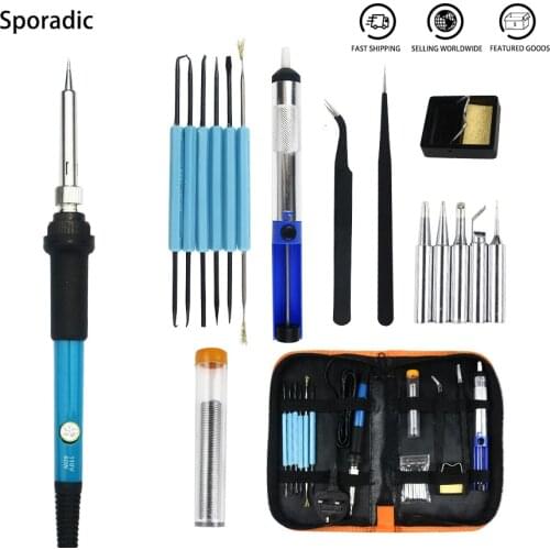 Soldering iron kit adjustable temperature 220V 60W LCD solder welding tools Ceramic heater soldering tips Desoldering Pump
