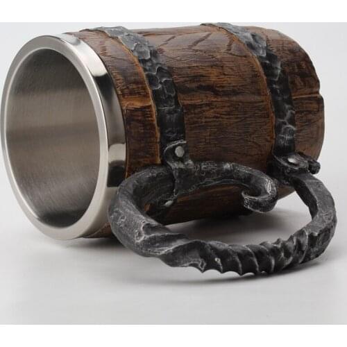 550ml Wooden barrel Stainless Steel Resin Beer Mug Goblet Game Tankard Coffee Cup Wine Glass Mugs BEST GOT Gift