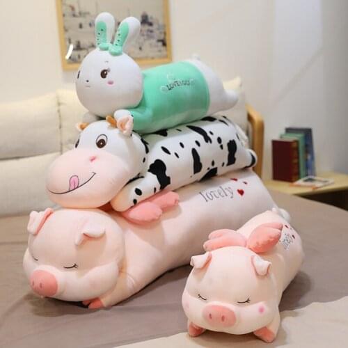 60/80CM kawaii Lying Rabbit Pig Cow Plush Toy Soft Lovely Animals Plush Pillow Cushion Kids Children Birthday Gift
