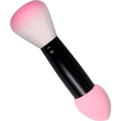 Pro Makeup Brushes Two Head Nylon Blush Blusher Makeup Brushes Powder Foundation Brush With Makeup Sponge Cosmetics Beauty Tools