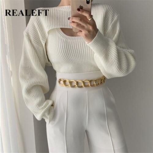 REALEFT Autumn Winter Solid V-Neck Warm Womens Knitted Pullover Sweater 2021 New Long Sleeve Casual Loose Sweaters Female Tops