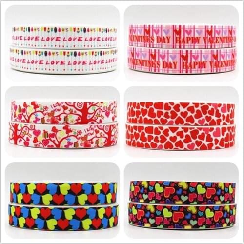 Q&N ribbon 7/8inch 22mm Red Heart Print Grosgrain Ribbons Webbing For Hair Bow And Headband 50yds/roll Free Shipping