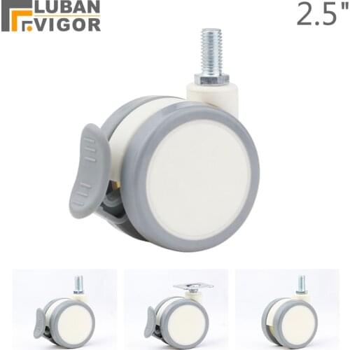2.5inch ,white Medical casters/ PU wheels,M10x20 screw ,Convenient,For Hospital trolley,Furniture Flower stand Stroller