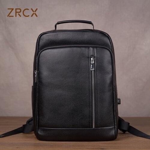 ZRCX Genuine Leather Mens Shoulder Backpack Cow Leather Multifunctional Travel Bag Leisure Backpack Computer Bag for 15inch