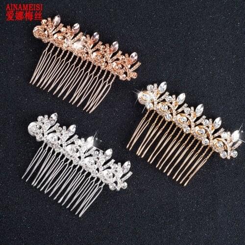Bridal Combs Headpieces Hair Accessories Crystal Flower Leaf Rhinestone Wedding Women Hair Jewelry Gold colors