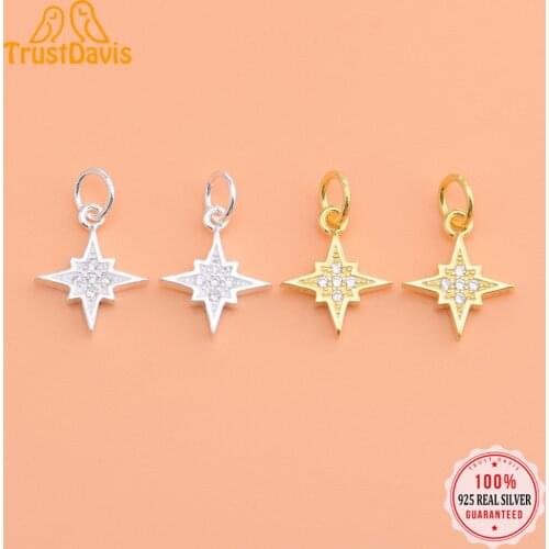 TrustDavis Real 925 Sterling Silver Fashion Sweet Star CZ Charm Pendant Handmade DIY Accessories Fine Jewelry Wholesale DZ12
