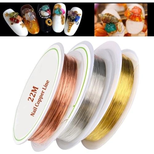 1 Roll 22M Copper Wire Nail Art Decor Charm Line DIY Design 3D Tips Gold Silver Rose Gold Rhinestones Jewelry Manicure Supplies