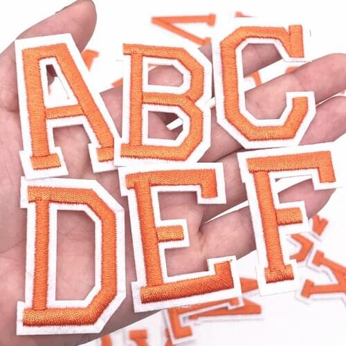 1Pc A-Z Pure Orange Color English Alphabet Letters Patch Embroidered Name Applique Iron on Patches for Diy Clothes Sticker Badge