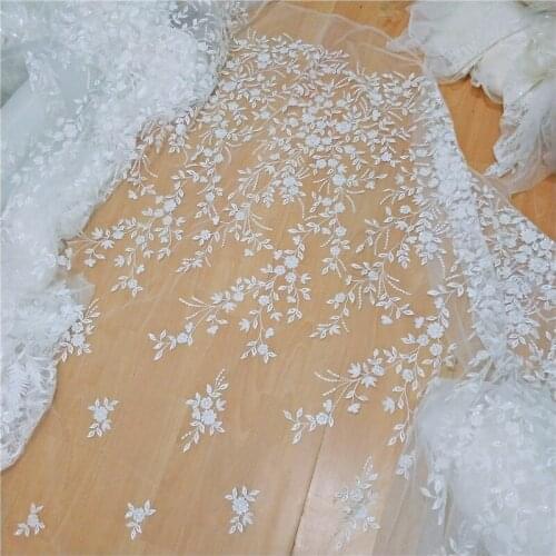 1 Yard /pack High-grade Embroidery Sequins Lace Fabric Light Gauze Retro Sen Wedding Dress DIY Accessories Accessories